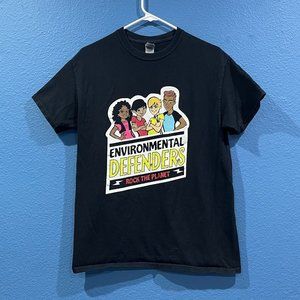 Environmental Defenders Rock The Planet Cartoon Graphic Shirt Size Medium